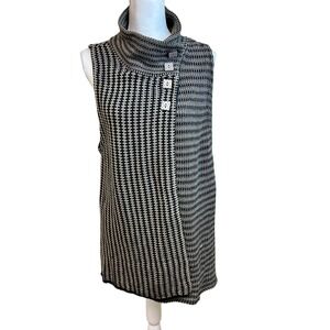 HABITAT Houndstooth Sweater Vest Sz L Knit‎ Cotton Buttons Lagenlook Loose Fit